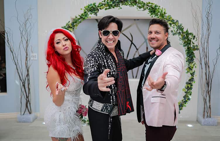 A hip couple at their Elvis wedding in Vegas