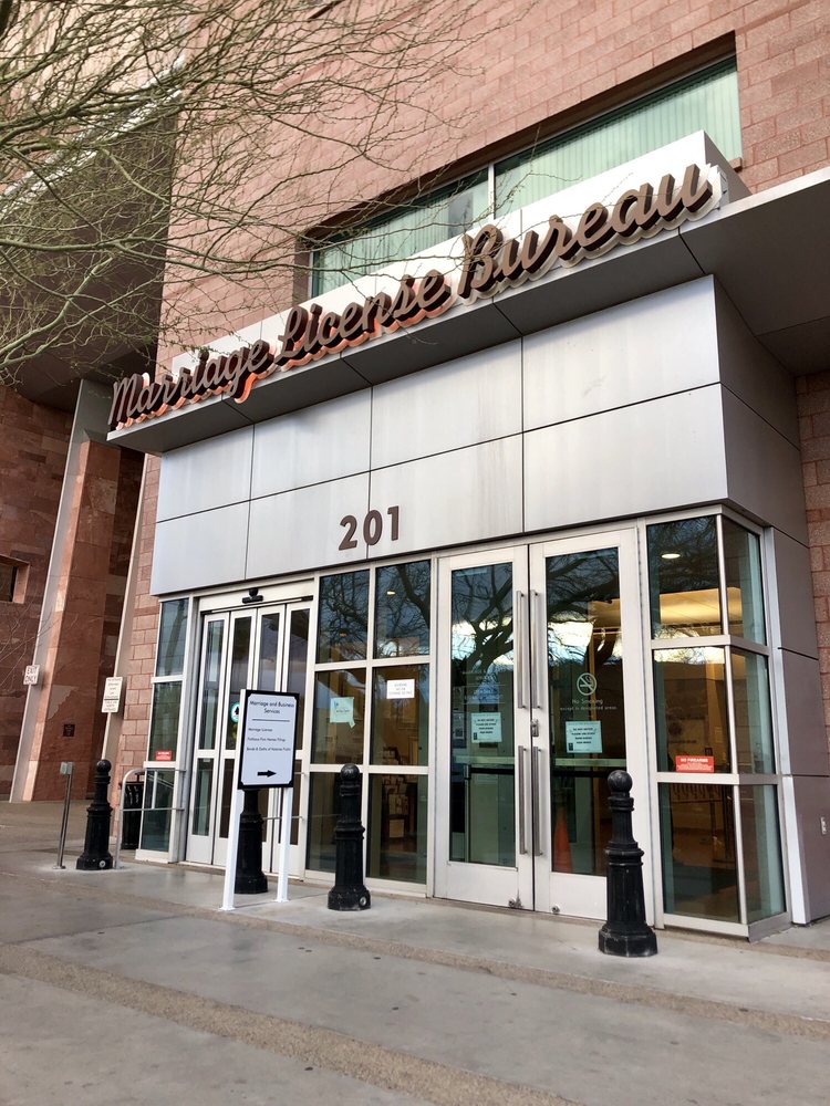 A photo of the Marriage License Bureau in Las Vegas
