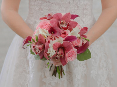Genevieve - calla lilies, orchid and rose bouquet.