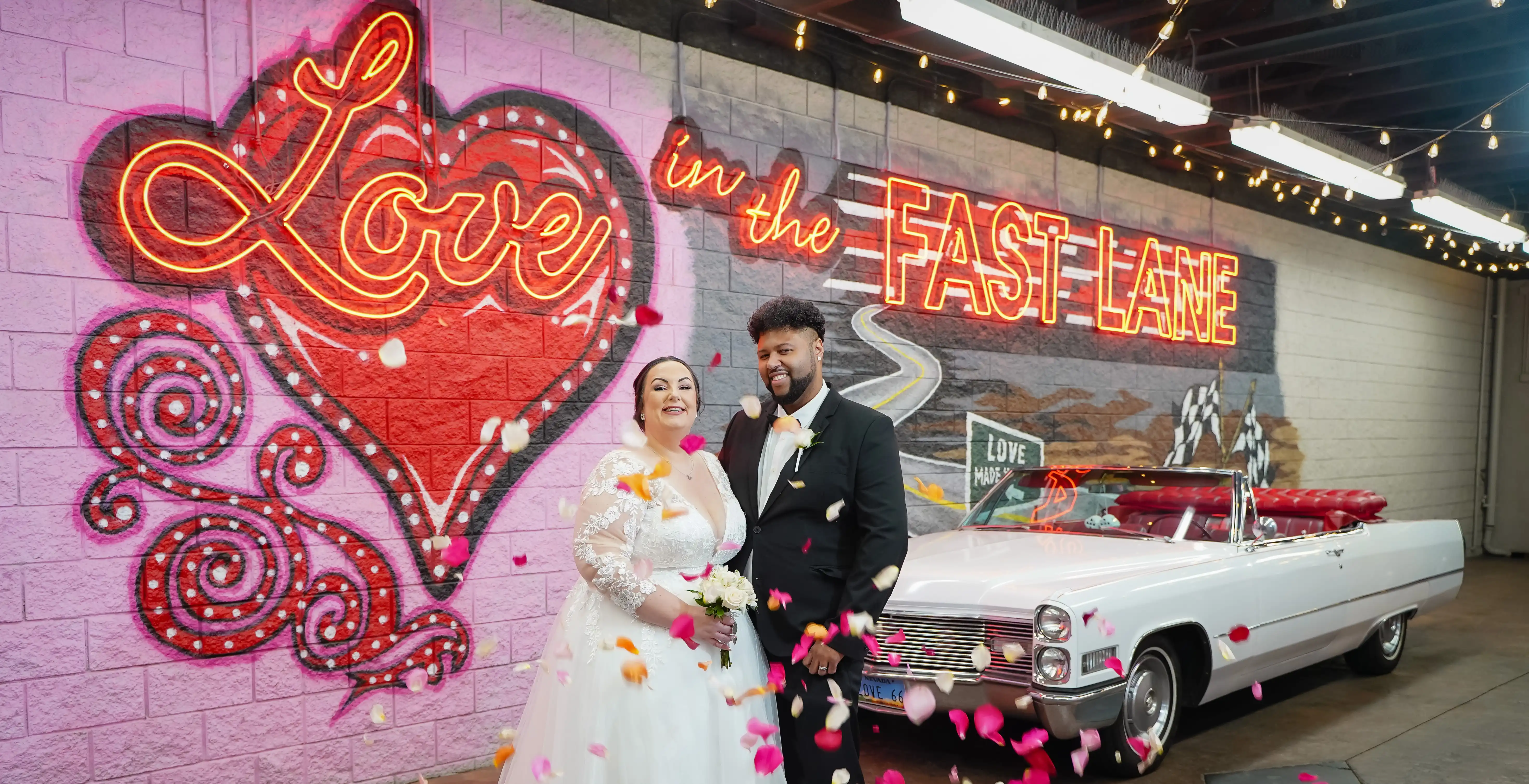 Bride and groom enjoying a patriotic-themed Las Vegas wedding in Liberty Lane.