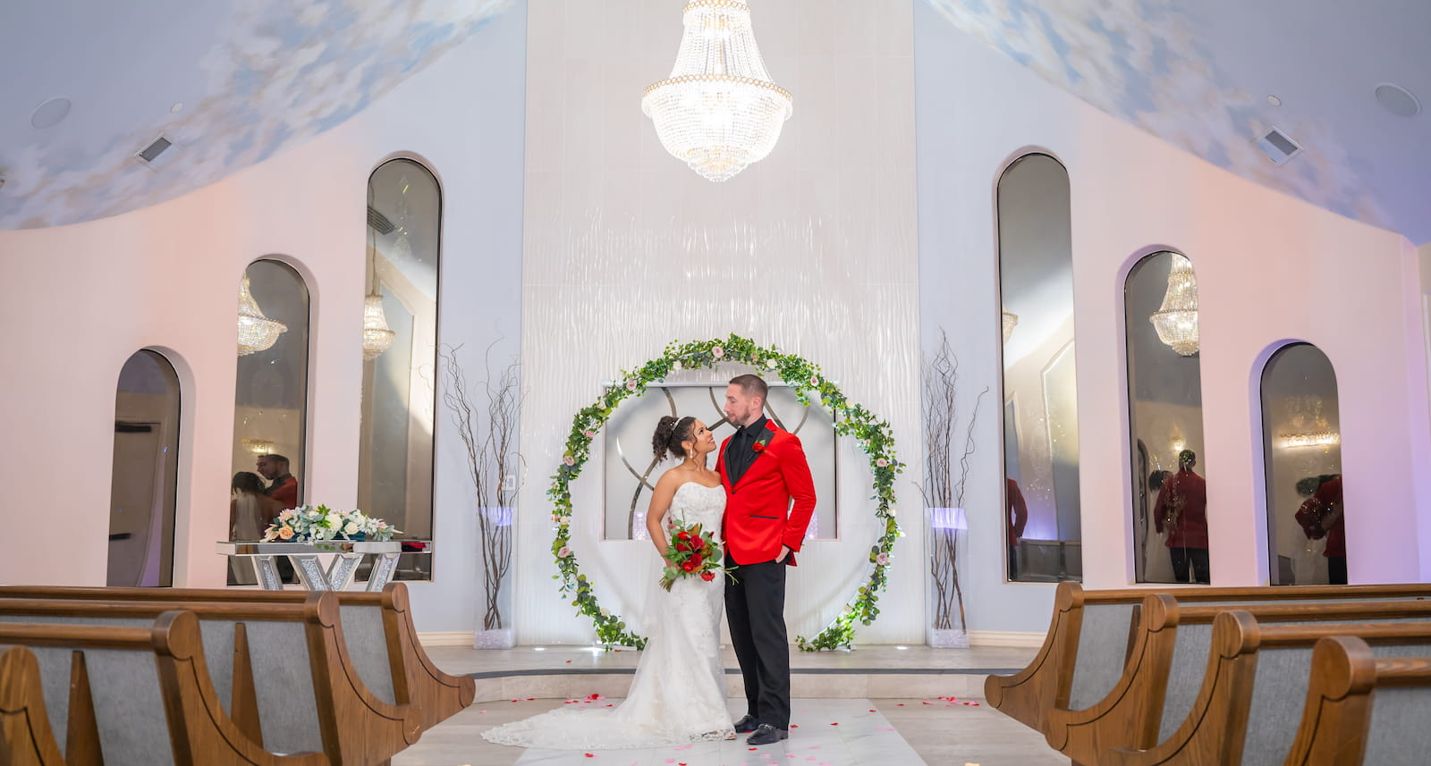 Newlyweds down the aisle on their wedding day