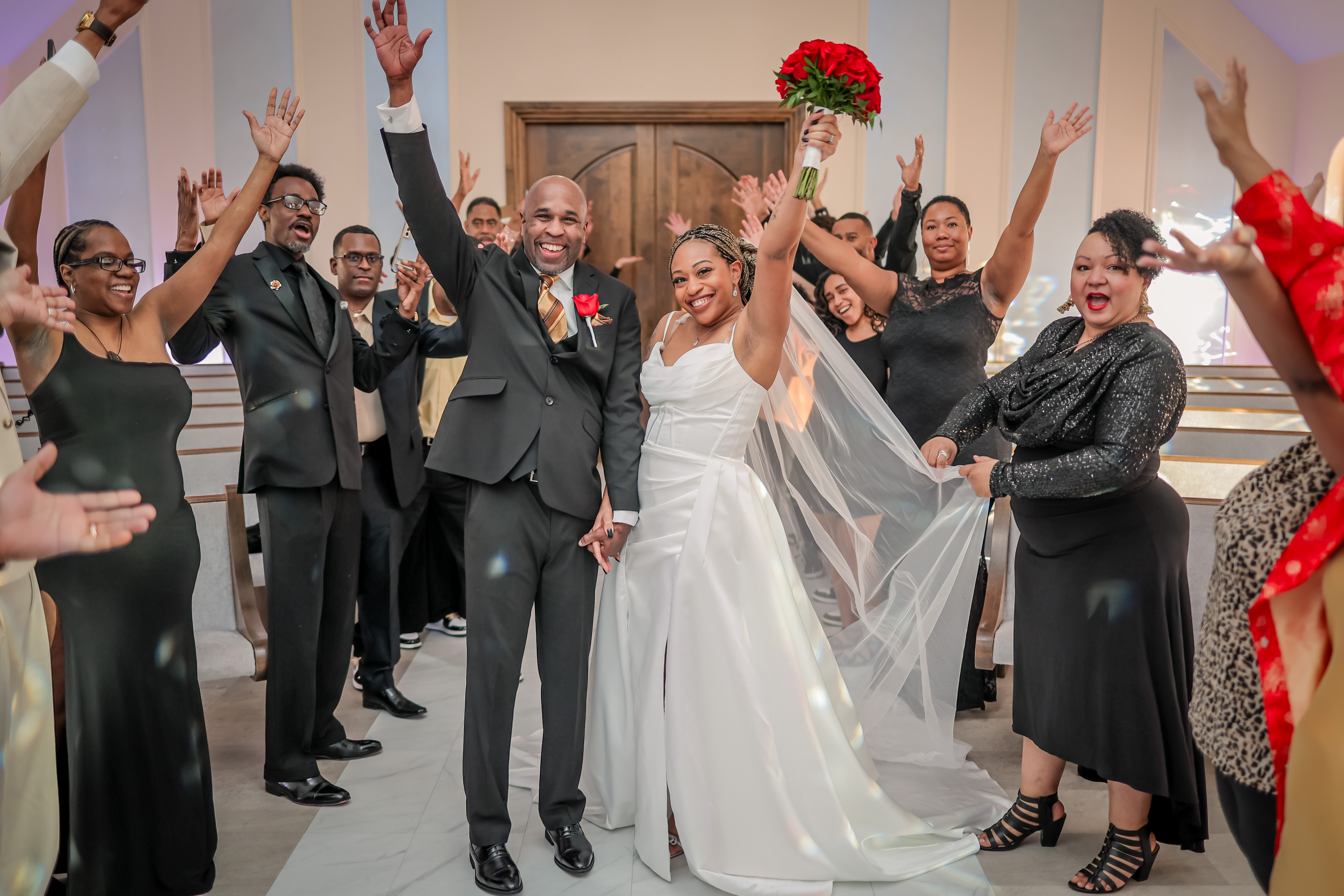 A couple kissing on their drive through wedding in Las Vegas