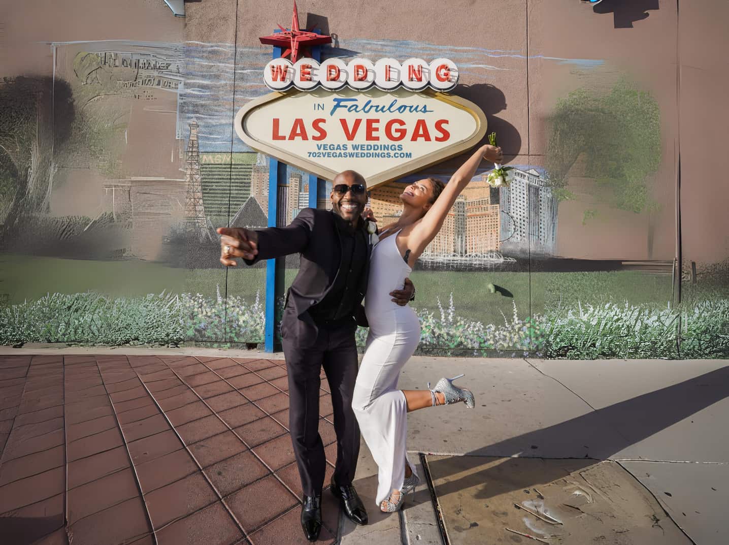 Couple in front of the limo on their Vegas wedding day