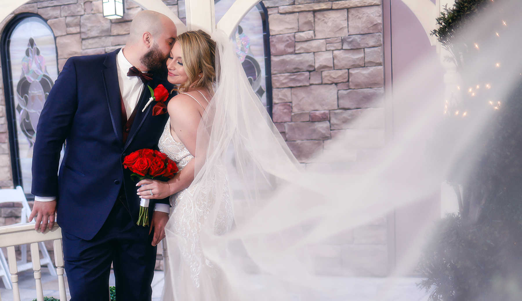Newlyweds hold hand in The Wedding Garden chapel
