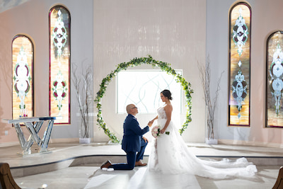 Romantic shot of a couple in their Vegas wedding chapel