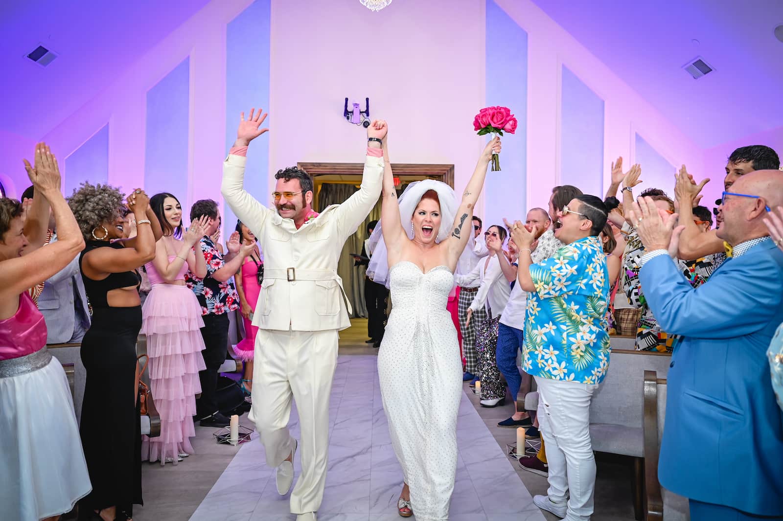 Happy couple celebrating their wedding in Vegas