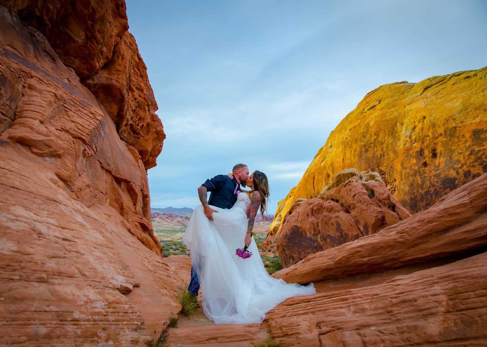Incredibly colorful sunset wedding at the Valley of Fire